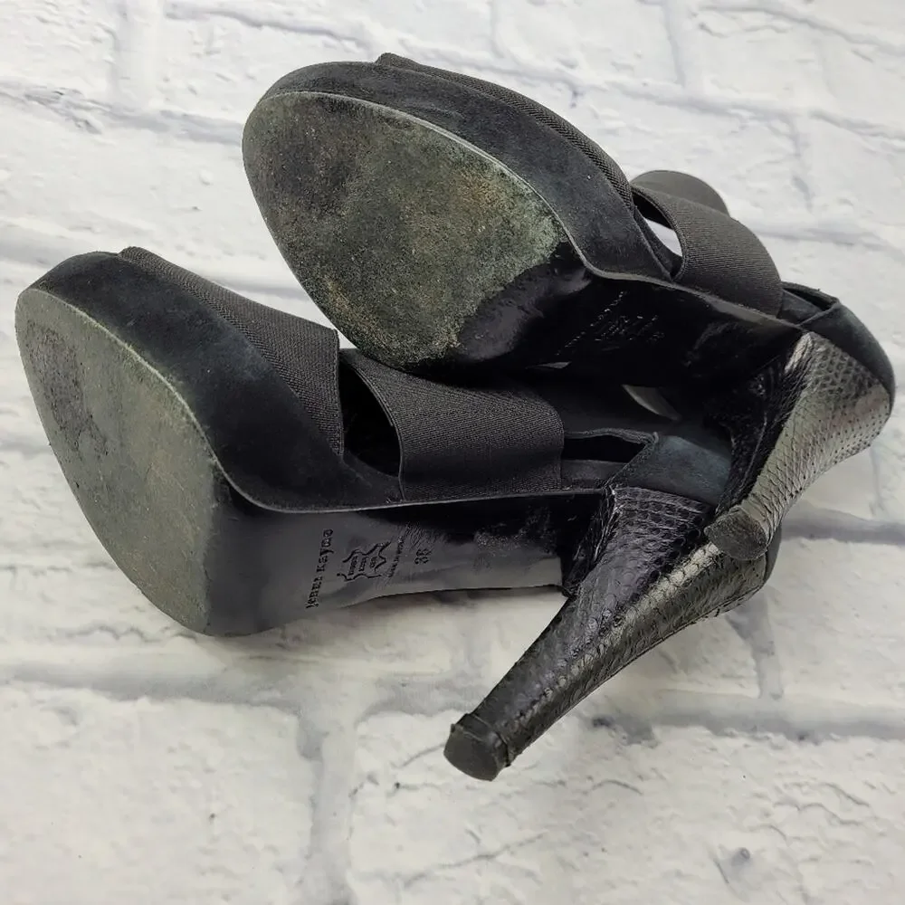 Jenni Kayne Black Suede Platform Heels with Snakeskin Accent size 8